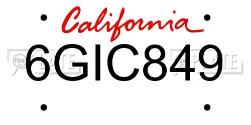 6GIC849 California License Plate