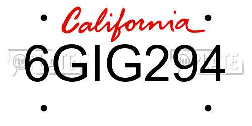 6GIG294 California License Plate