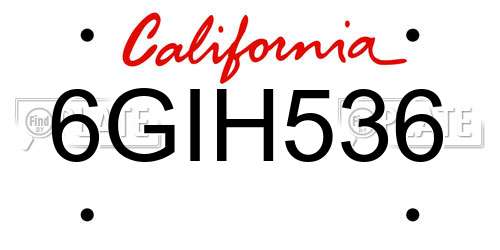 6GIH536 California License Plate