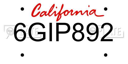 6GIP892 California License Plate