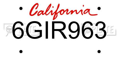 6GIR963 California License Plate