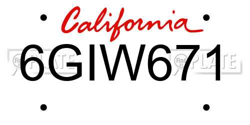 6GIW671 California License Plate