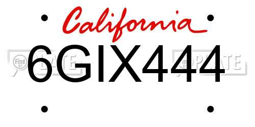 6GIX444 California License Plate
