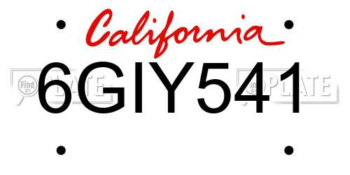 6GIY541 California License Plate