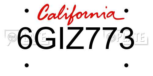 6GIZ773 California License Plate
