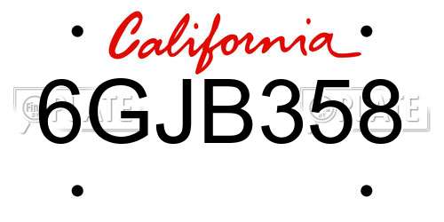 6GJB358 California License Plate