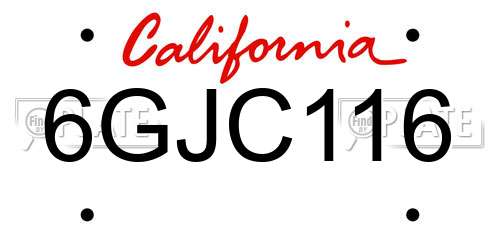 6GJC116 California License Plate