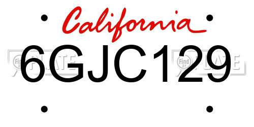 6GJC129 California License Plate