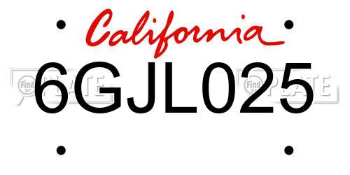 6GJL025 California License Plate