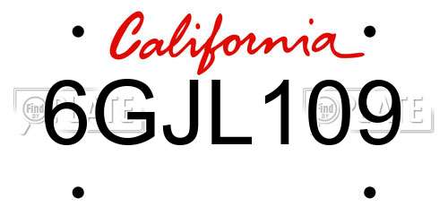 6GJL109 California License Plate