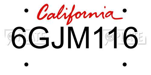 6GJM116 California License Plate
