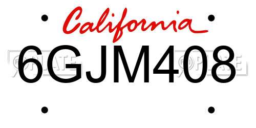 6GJM408 California License Plate