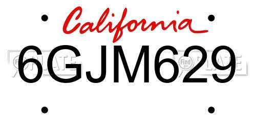 6GJM629 California License Plate