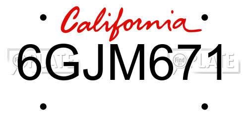 6GJM671 California License Plate