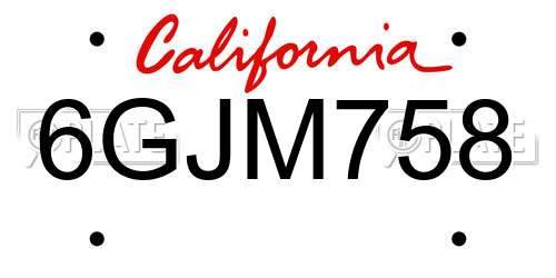 6GJM758 California License Plate