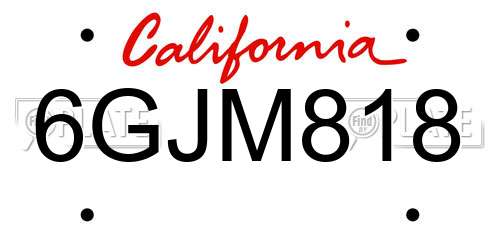 6GJM818 California License Plate