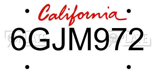 6GJM972 California License Plate
