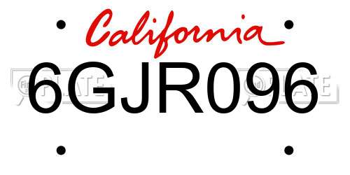 6GJR096 California License Plate