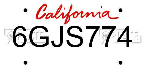 6GJS774 California License Plate