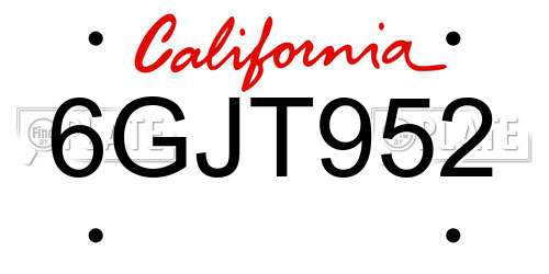 6GJT952 California License Plate