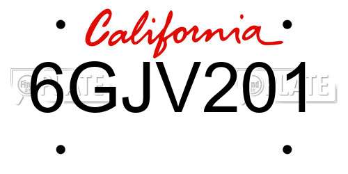 6GJV201 California License Plate
