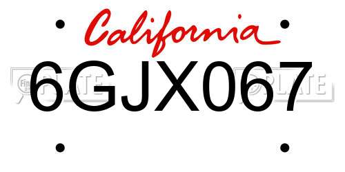 6GJX067 California License Plate