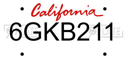 6GKB211 California License Plate