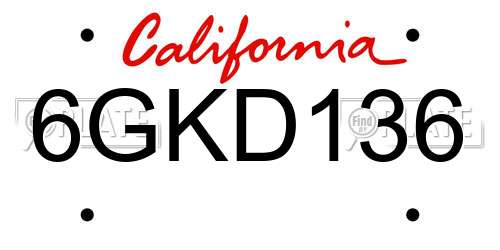 6GKD136 California License Plate