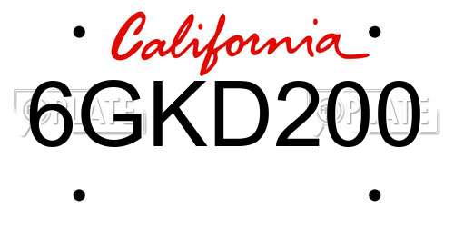 6GKD200 California License Plate