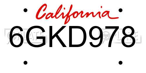 6GKD978 California License Plate