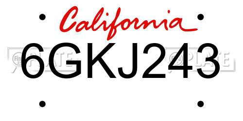 6GKJ243 California License Plate