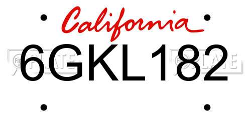 6GKL182 California License Plate