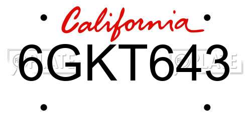 6GKT643 California License Plate