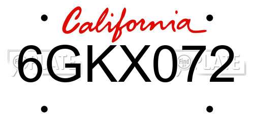 6GKX072 California License Plate