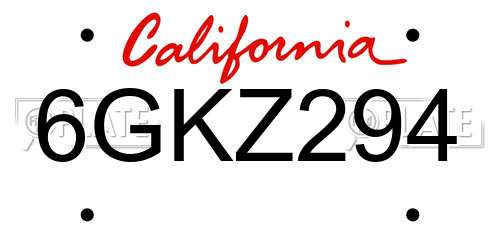 6GKZ294 California License Plate
