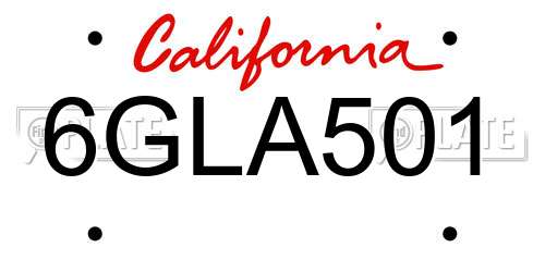 6GLA501 California License Plate