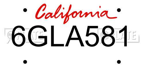 6GLA581 California License Plate