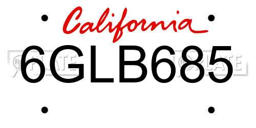 6GLB685 California License Plate