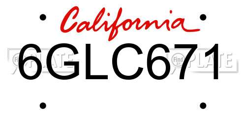 6GLC671 California License Plate