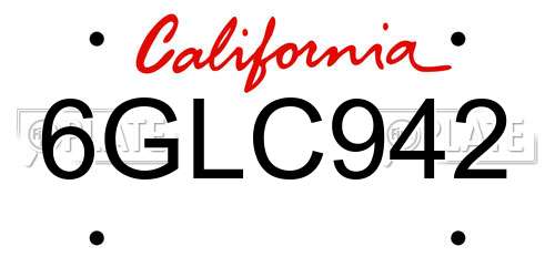 6GLC942 California License Plate