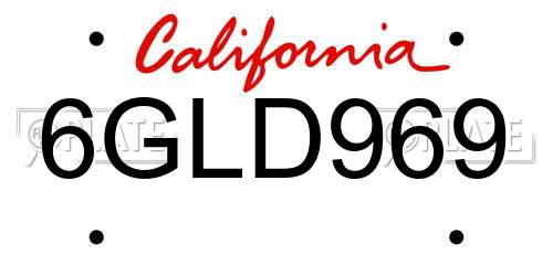 6GLD969 California License Plate