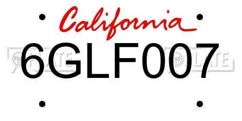 6GLF007 California License Plate