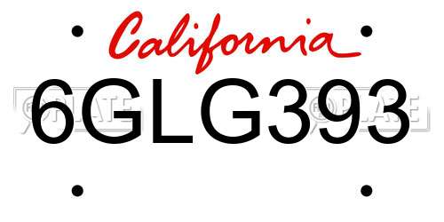 6GLG393 California License Plate