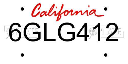 6GLG412 California License Plate