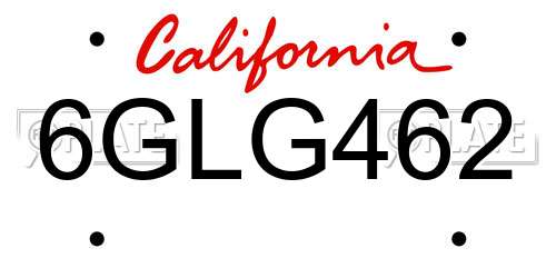 6GLG462 California License Plate
