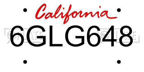 6GLG648 California License Plate