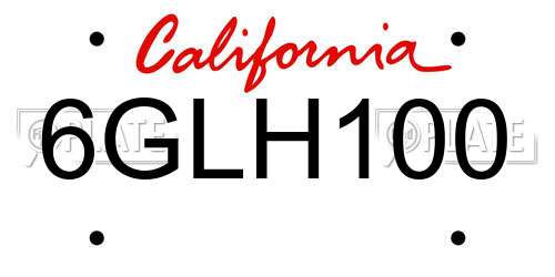 6GLH100 California License Plate