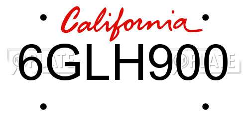 6GLH900 California License Plate