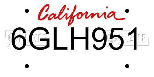6GLH951 California License Plate