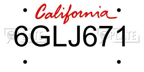 6GLJ671 California License Plate